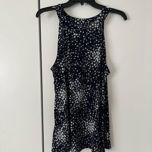 Navy and White Floral Sleeveless Top